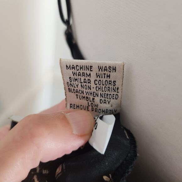 Vtg Y2K Lingerie Cacique Slip Dress Sz Small Womens Satin Maxi Geometric Black - Picture 11 of 11